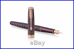 Parker Sonnet Prestige Fountain Pen in Silver & Purple 18K Gold Fine Point NEW