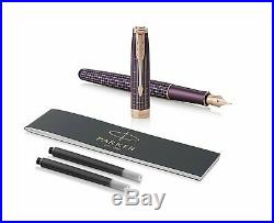 Parker Sonnet Prestige Fountain Pen in Silver & Purple 18K Gold Fine Point NEW