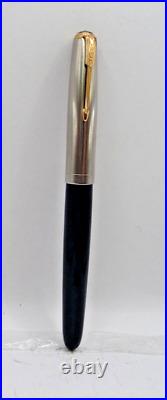 Parker Vintage 51 chrome Cap Blue Fountain Pen -working- fine point-vac fill