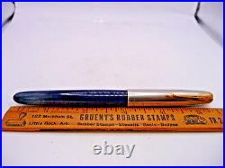 Parker Vintage 51 chrome Cap Blue Fountain Pen -working- fine point-vac fill