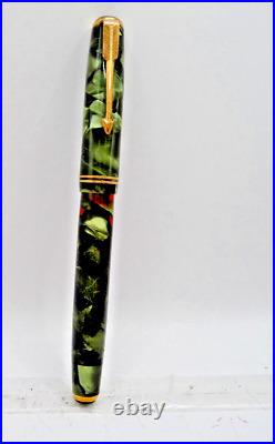 Parker Vintage Vacumatic l936 Green Marble Double Jewel Pen-working-fine point