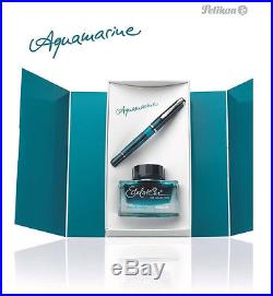 Pelikan M205 Fountain Pen Aquamarine Demonstrator Fine Point w Edelstein Ink
