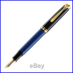Pelikan Souveran M400 Fountain Pen Black & Blue Gold Trim Extra Fine Point