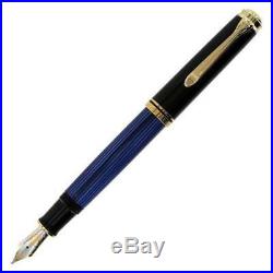Pelikan Souveran M600 Fountain Pen Black & Blue Gold Trim Extra Fine Point