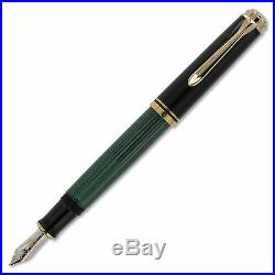 Pelikan Souveran M600 Fountain Pen Black & Green Gold Trim Fine Point