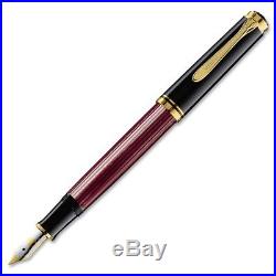 Pelikan Souveran M600 Fountain Pen Black & Red Gold Trim Fine Point 928655