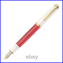 Pelikan Souveran M600 Fountain Pen Red White Gold Trim Fine Point NEW