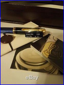 Pelikan Souveran M800 Fountain Pen Black & Blue Gold Trim-18K Fine Point NIB