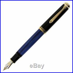 Pelikan Souveran M800 Fountain Pen Black & Blue Gold Trim Fine Point -995944