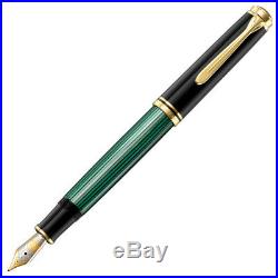 Pelikan Souveran M800 Fountain Pen Black & Green Gold Trim Extra Fine Point