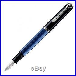 Pelikan Souveran M805 Fountain Pen Black & Blue Silver Trim Fine Point