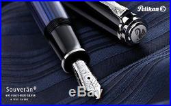 Pelikan Souveran M805 Fountain Pen Black & Blue Silver Trim Fine Point