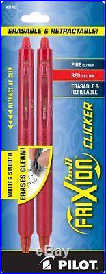 Pilot FriXion Clicker Retractable Erasable Gel Pens, Fine Point, Red Ink, 2-Pack
