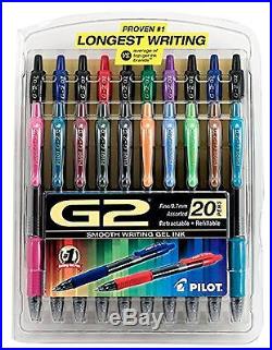 Pilot G2 Retractable Premium Gel Ink Roller Ball Pens Fine Point Pack of 20 A