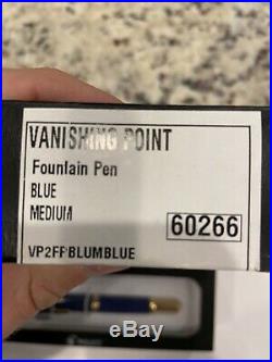 Pilot Vanishing Point Fountain Pen in Blue & Gold 18K Gold Fine Point NEW
