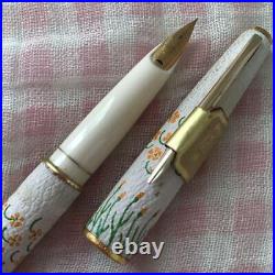 Pilot fountain pen 18K leather wrapped floral pattern fine point F white barrel