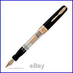 Pineider Mystery Filler Fountain Pen Black Russian with Rose Gold Trim Fine Point