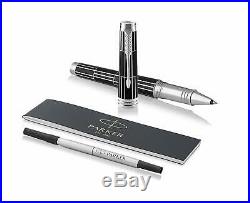 Premier Parker Rollerball Pen Fine Point Black Ink Luxury Chrome Trim Gift Boxed