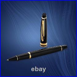 Rollerball Pen Gloss 23k Gold Trim Fine Point, Black Ink Gift Boxed Black
