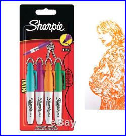 Sharpie Permanent Marker Pen with Keyring Fine Point Tips x 4 Multi Colour Pens