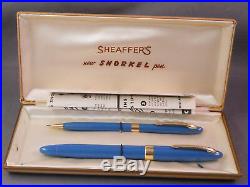 Sheaffer Blue Snorkel Pen and Pencil Set in box-F-2 fine point