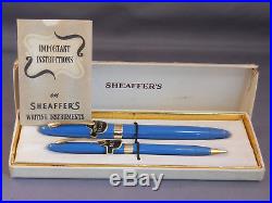Sheaffer Blue Snorkel Set -working-F-2 fine point nib-uninked-price sticker