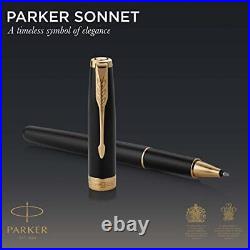 Sonnet Rollerball Pen, Black Lacquer with Gold Trim, Fine Point Black Ink