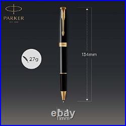 Sonnet Rollerball Pen, Black Lacquer with Gold Trim, Fine Point Black Ink