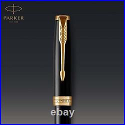 Sonnet Rollerball Pen, Black Lacquer with Gold Trim, Fine Point Black Ink