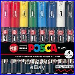 Stationery Uni-posca Paint Marker Pen Extra Fine Point Set of 8 PC-1M8C MA