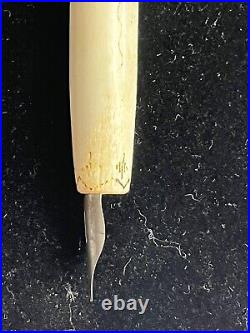 Vintage Antler Horn Pen With Engravings Medium To Fine Point. Rare