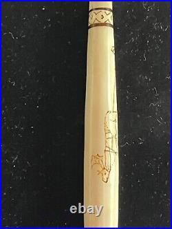 Vintage Antler Horn Pen With Engravings Medium To Fine Point. Rare