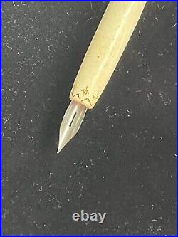 Vintage Antler Horn Pen With Engravings Medium To Fine Point. Rare