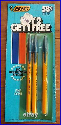 Vintage RARE 1976 BIC BICENTENNIAL Special, Fine Point Ball Pens, Sealed, #S/58