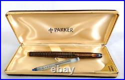 Vtg Parker Sterling Vermeil Fountain Pen Fine 14K Gold Point withCase BLUE PATINA