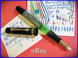 Vtg Pelikan 100N Fountain Pen Flex 14K Gold Fine Point Nib Fluted Trim Green