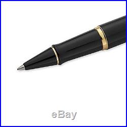 WATERMAN Expert Rollerball Pen, Fine Point, Black Lacquer with Gold Trim S09516