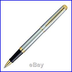 WATERMAN Hemisphere Rollerball Pen, Fine Point, Stainless Steel with Gold Trim