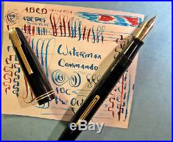 Waterman 1940s Commando Fountain Pen Flex 14k Fine Point Nib vtg flexible BLACK