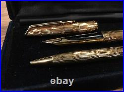Waterman CF Style Gold-Plated Fountain & Ball-Point Pen Set. 18K Nib. Vintage