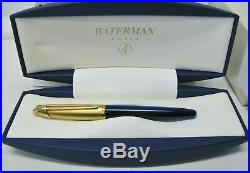 Waterman Edson Blue Gold Fountain Pen 18K Nib Orig Box Cartridges Ex Fine Point