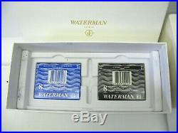 Waterman Edson Blue Gold Fountain Pen 18K Nib Orig Box Cartridges Ex Fine Point