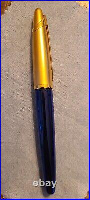 Waterman Edson Fountain Pen Extra Fine Point 18K Sapphire Blue Gold Cap