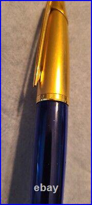 Waterman Edson Fountain Pen Extra Fine Point 18K Sapphire Blue Gold Cap