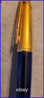 Waterman Edson Fountain Pen Extra Fine Point 18K Sapphire Blue Gold Cap