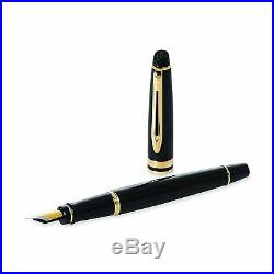 Waterman Expert Fountain Pen Black Gold Trim Fine Point S0951640 New in Box