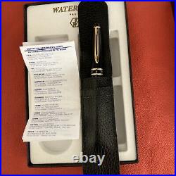 Waterman Expert Fountain Pen Fine Point Black Gold Trim New In Box Outer Case