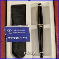 Waterman Expert Fountain Pen Fine Point Black Gold Trim New In Box Outer Case