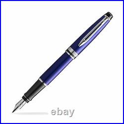 Waterman Expert Fountain Pen in Blue with Chrome Trim Fine Point NEW