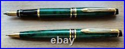 Waterman Expert Green Marble Fountain Pen/Ballpoint Pen Set F nib With cartridge